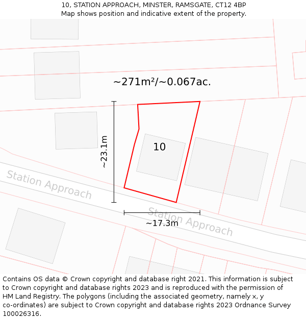 10, STATION APPROACH, MINSTER, RAMSGATE, CT12 4BP: Plot and title map