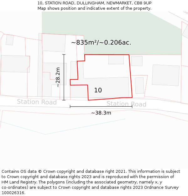 10, STATION ROAD, DULLINGHAM, NEWMARKET, CB8 9UP: Plot and title map