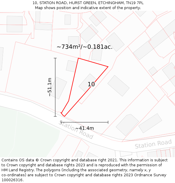 10, STATION ROAD, HURST GREEN, ETCHINGHAM, TN19 7PL: Plot and title map