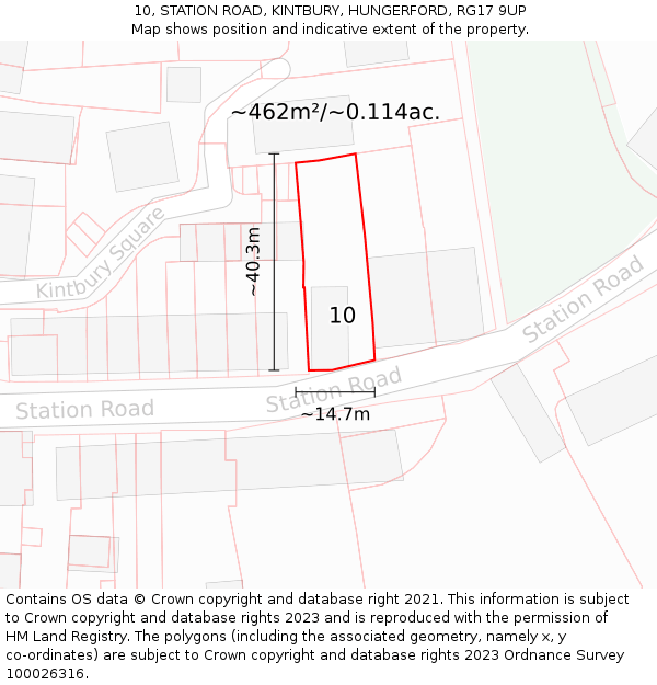10, STATION ROAD, KINTBURY, HUNGERFORD, RG17 9UP: Plot and title map