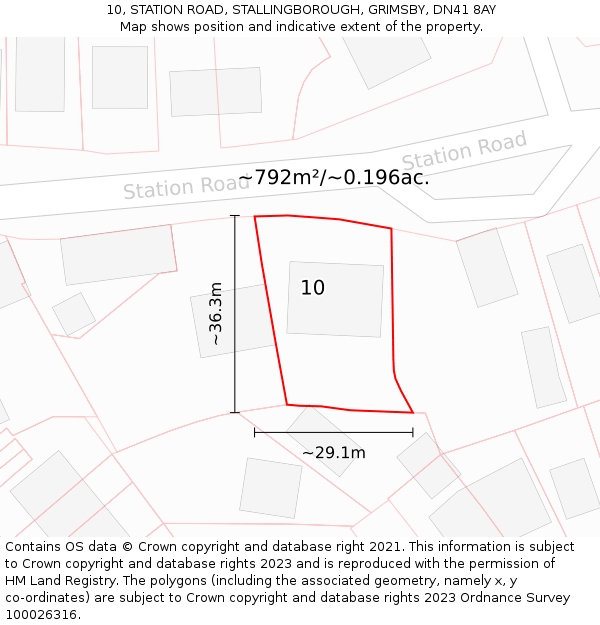 10, STATION ROAD, STALLINGBOROUGH, GRIMSBY, DN41 8AY: Plot and title map