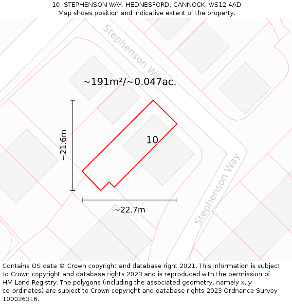 10, STEPHENSON WAY, HEDNESFORD, CANNOCK, WS12 4AD: Plot and title map