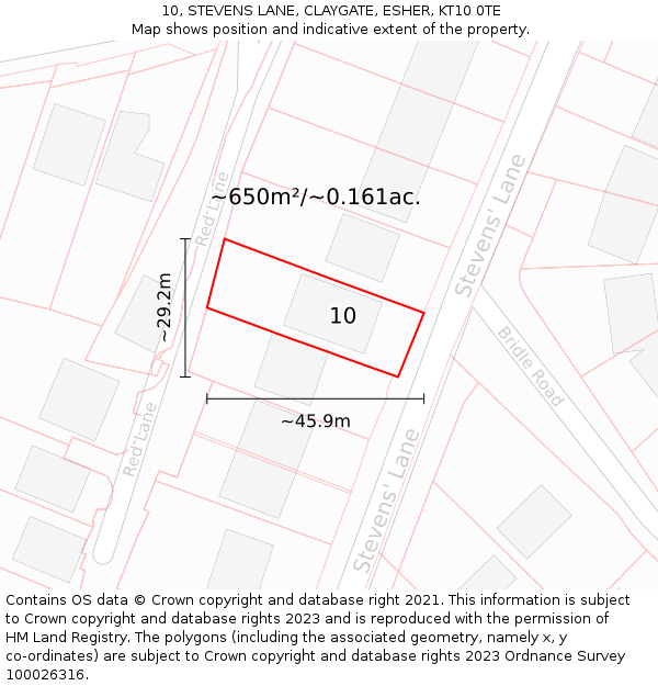 10, STEVENS LANE, CLAYGATE, ESHER, KT10 0TE: Plot and title map