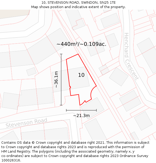 10, STEVENSON ROAD, SWINDON, SN25 1TE: Plot and title map