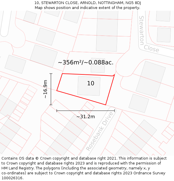 10, STEWARTON CLOSE, ARNOLD, NOTTINGHAM, NG5 8DJ: Plot and title map