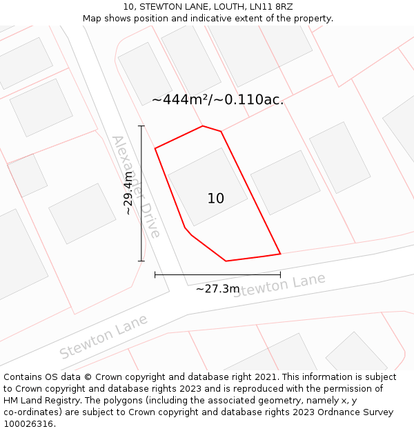 10, STEWTON LANE, LOUTH, LN11 8RZ: Plot and title map