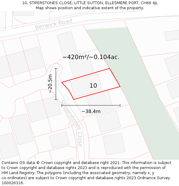 10, STIPERSTONES CLOSE, LITTLE SUTTON, ELLESMERE PORT, CH66 4JL: Plot and title map