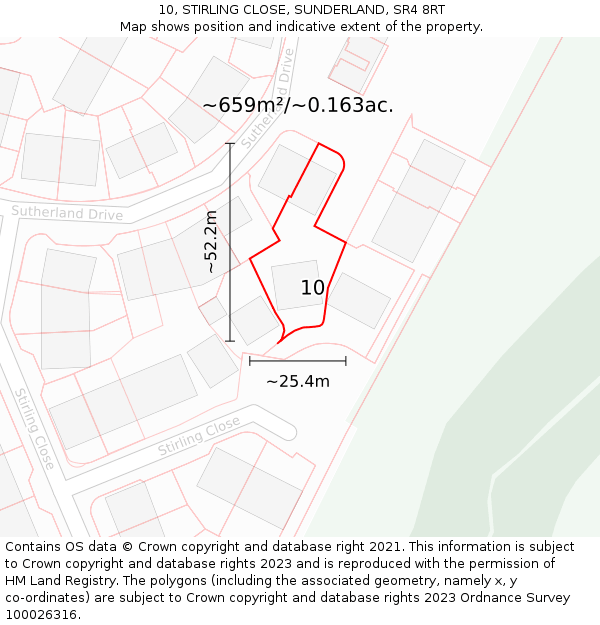 10, STIRLING CLOSE, SUNDERLAND, SR4 8RT: Plot and title map