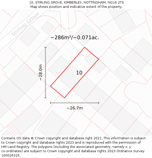 10, STIRLING GROVE, KIMBERLEY, NOTTINGHAM, NG16 2TS: Plot and title map