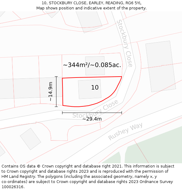 10, STOCKBURY CLOSE, EARLEY, READING, RG6 5YL: Plot and title map