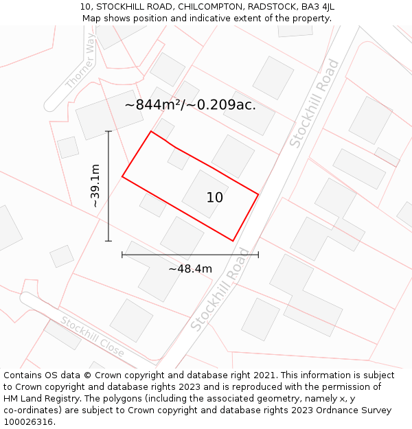 10, STOCKHILL ROAD, CHILCOMPTON, RADSTOCK, BA3 4JL: Plot and title map