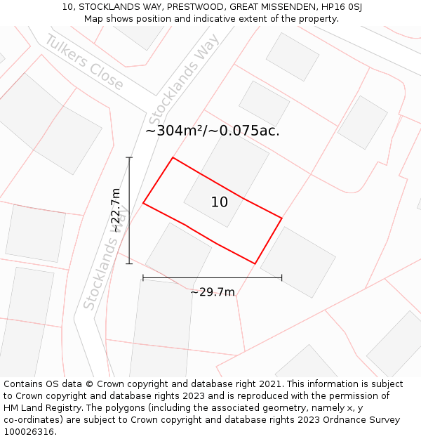 10, STOCKLANDS WAY, PRESTWOOD, GREAT MISSENDEN, HP16 0SJ: Plot and title map