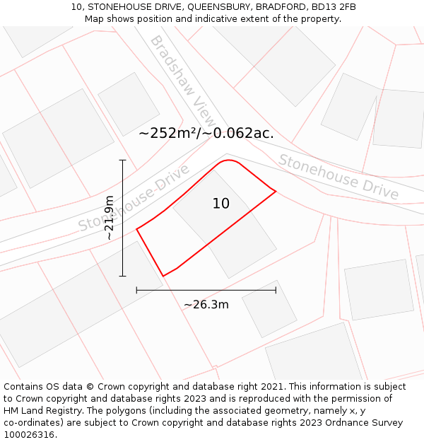 10, STONEHOUSE DRIVE, QUEENSBURY, BRADFORD, BD13 2FB: Plot and title map