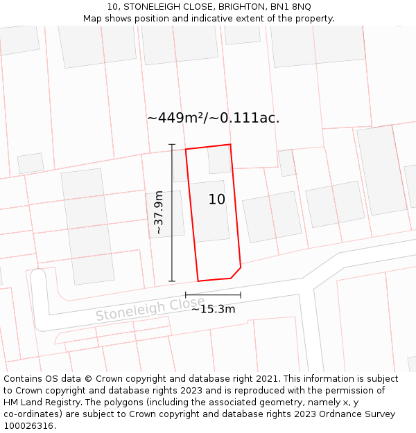 10, STONELEIGH CLOSE, BRIGHTON, BN1 8NQ: Plot and title map