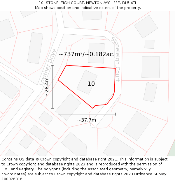 10, STONELEIGH COURT, NEWTON AYCLIFFE, DL5 4TL: Plot and title map