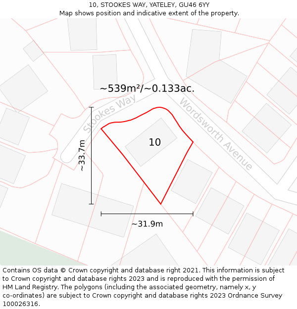 10, STOOKES WAY, YATELEY, GU46 6YY: Plot and title map
