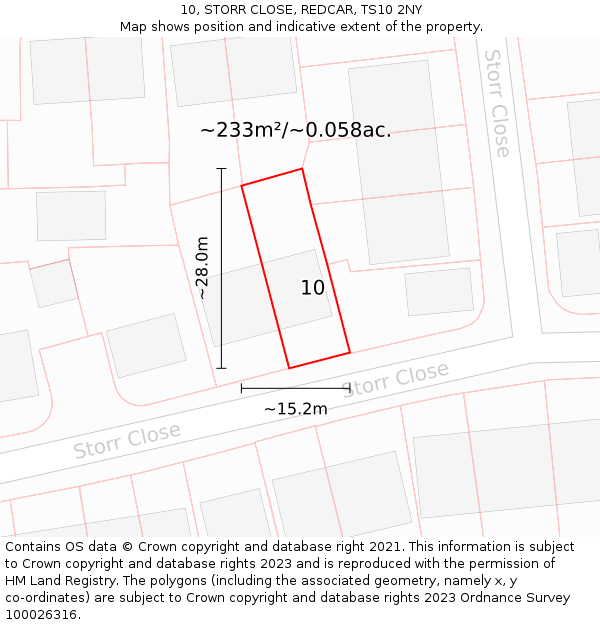 10, STORR CLOSE, REDCAR, TS10 2NY: Plot and title map