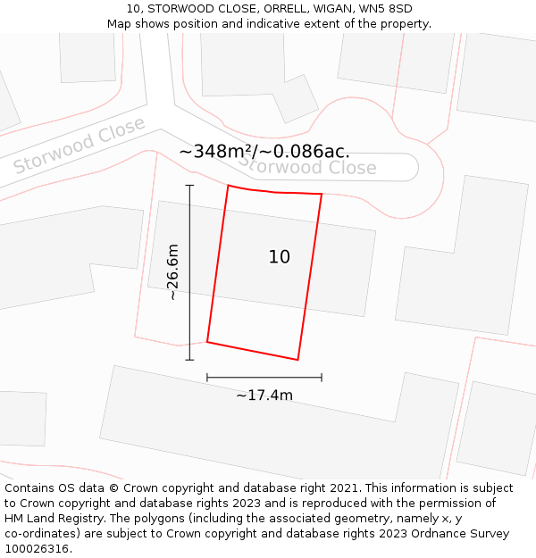 10, STORWOOD CLOSE, ORRELL, WIGAN, WN5 8SD: Plot and title map