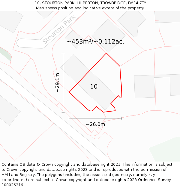 10, STOURTON PARK, HILPERTON, TROWBRIDGE, BA14 7TY: Plot and title map