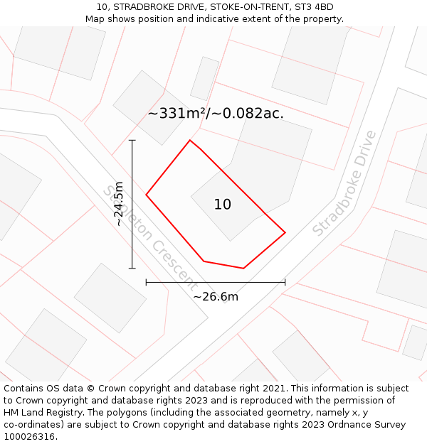 10, STRADBROKE DRIVE, STOKE-ON-TRENT, ST3 4BD: Plot and title map