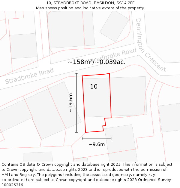 10, STRADBROKE ROAD, BASILDON, SS14 2FE: Plot and title map