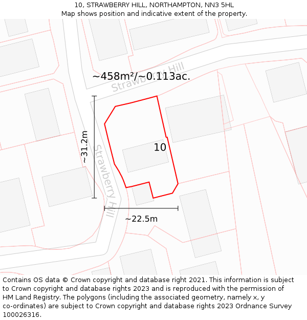 10, STRAWBERRY HILL, NORTHAMPTON, NN3 5HL: Plot and title map