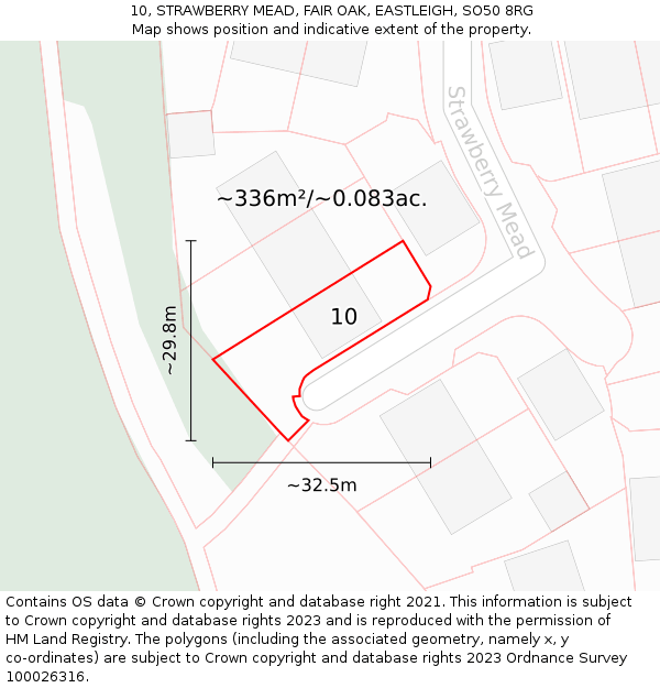 10, STRAWBERRY MEAD, FAIR OAK, EASTLEIGH, SO50 8RG: Plot and title map