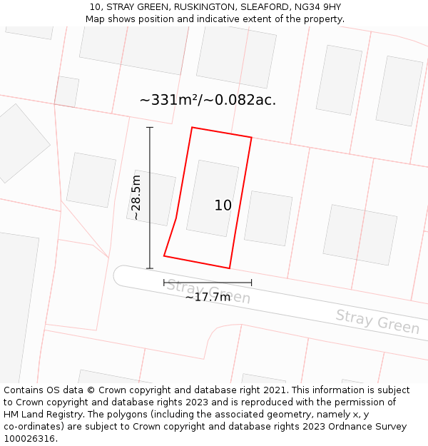 10, STRAY GREEN, RUSKINGTON, SLEAFORD, NG34 9HY: Plot and title map