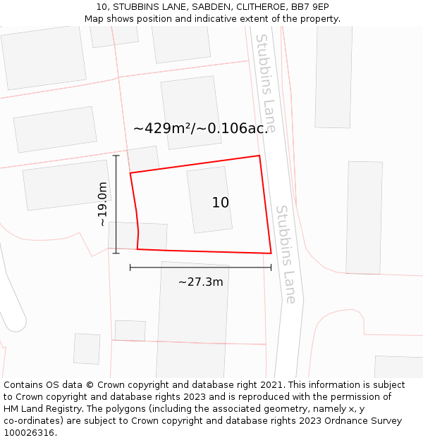 10, STUBBINS LANE, SABDEN, CLITHEROE, BB7 9EP: Plot and title map