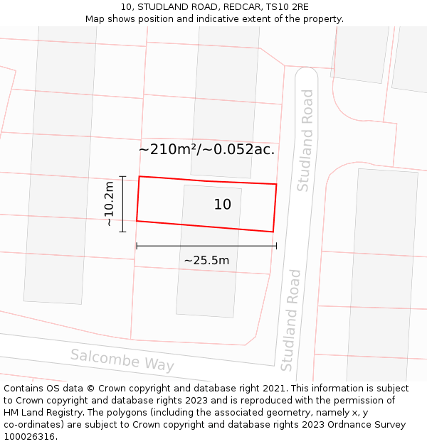 10, STUDLAND ROAD, REDCAR, TS10 2RE: Plot and title map