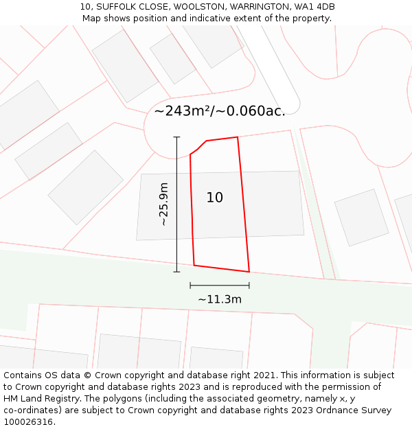 10, SUFFOLK CLOSE, WOOLSTON, WARRINGTON, WA1 4DB: Plot and title map