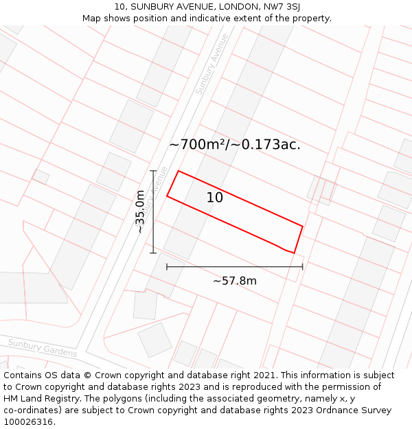 10, SUNBURY AVENUE, LONDON, NW7 3SJ: Plot and title map