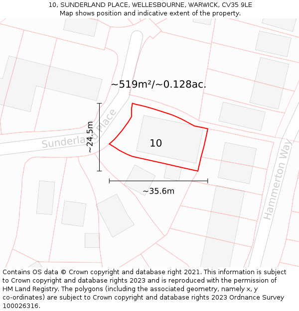 10, SUNDERLAND PLACE, WELLESBOURNE, WARWICK, CV35 9LE: Plot and title map