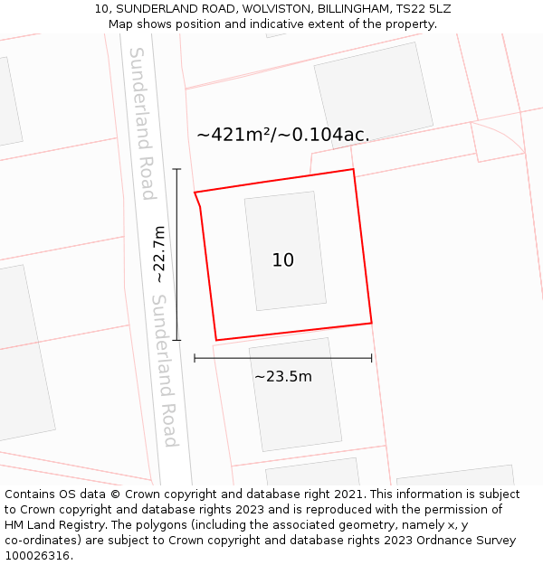 10, SUNDERLAND ROAD, WOLVISTON, BILLINGHAM, TS22 5LZ: Plot and title map