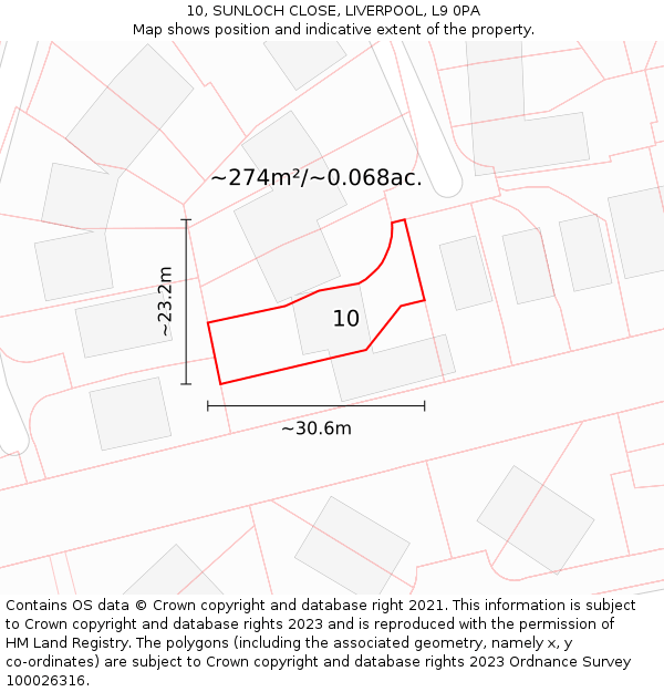 10, SUNLOCH CLOSE, LIVERPOOL, L9 0PA: Plot and title map