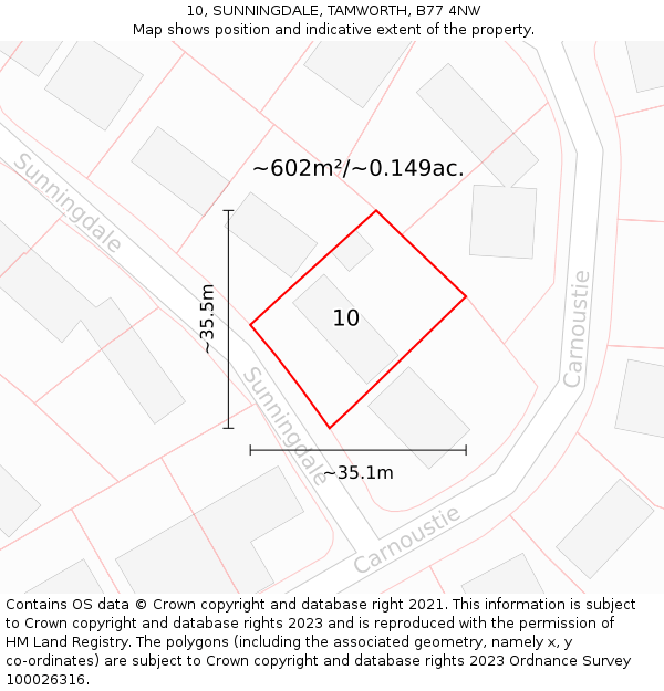 10, SUNNINGDALE, TAMWORTH, B77 4NW: Plot and title map