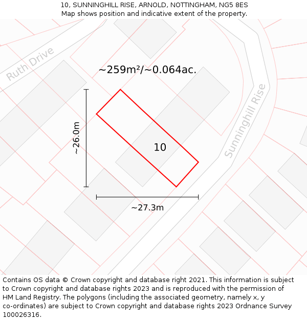 10, SUNNINGHILL RISE, ARNOLD, NOTTINGHAM, NG5 8ES: Plot and title map