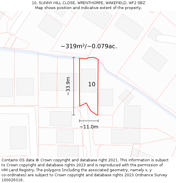 10, SUNNY HILL CLOSE, WRENTHORPE, WAKEFIELD, WF2 0BZ: Plot and title map