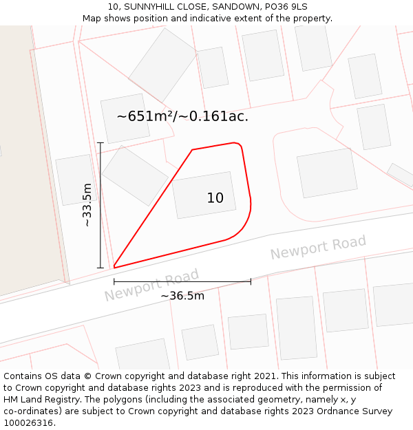 10, SUNNYHILL CLOSE, SANDOWN, PO36 9LS: Plot and title map