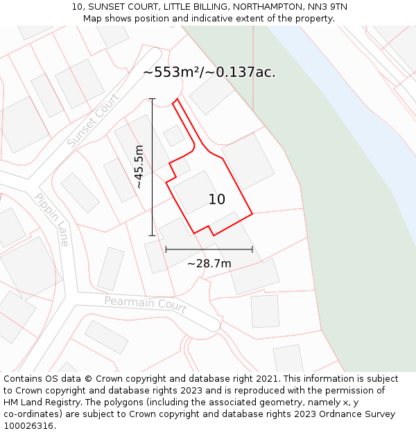 10, SUNSET COURT, LITTLE BILLING, NORTHAMPTON, NN3 9TN: Plot and title map