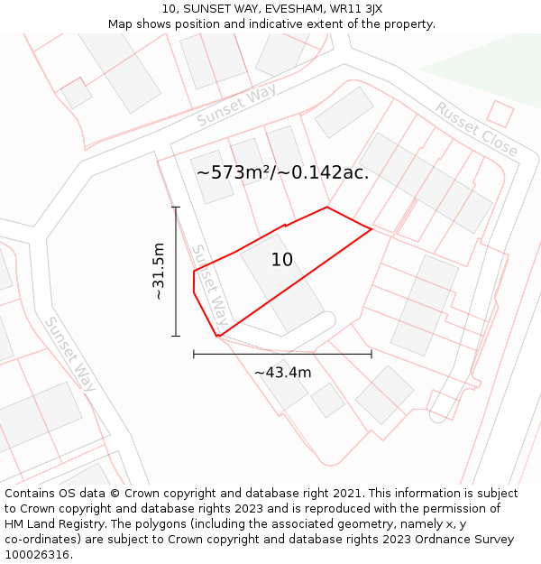 10, SUNSET WAY, EVESHAM, WR11 3JX: Plot and title map