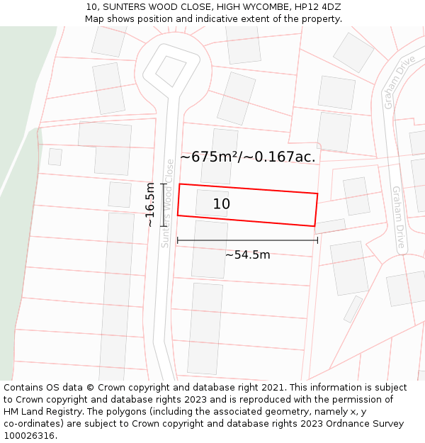 10, SUNTERS WOOD CLOSE, HIGH WYCOMBE, HP12 4DZ: Plot and title map