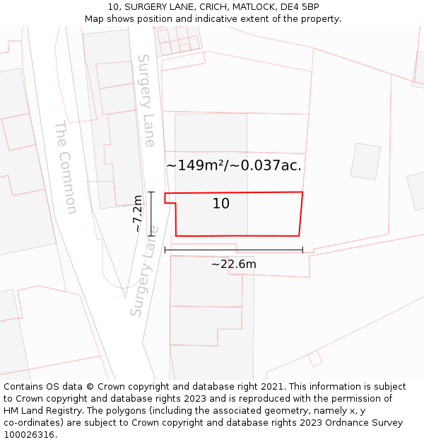 10, SURGERY LANE, CRICH, MATLOCK, DE4 5BP: Plot and title map