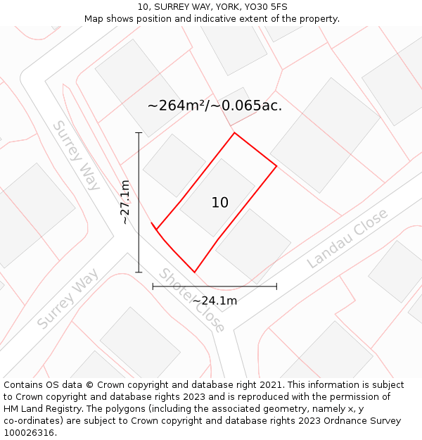 10, SURREY WAY, YORK, YO30 5FS: Plot and title map