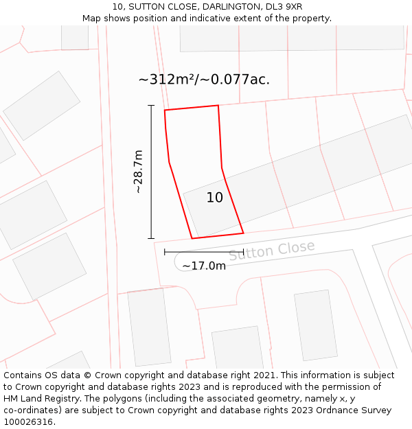 10, SUTTON CLOSE, DARLINGTON, DL3 9XR: Plot and title map