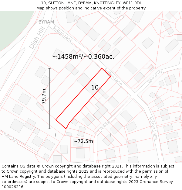 10, SUTTON LANE, BYRAM, KNOTTINGLEY, WF11 9DL: Plot and title map