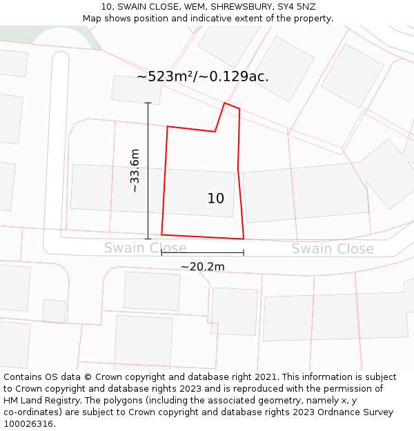 10, SWAIN CLOSE, WEM, SHREWSBURY, SY4 5NZ: Plot and title map