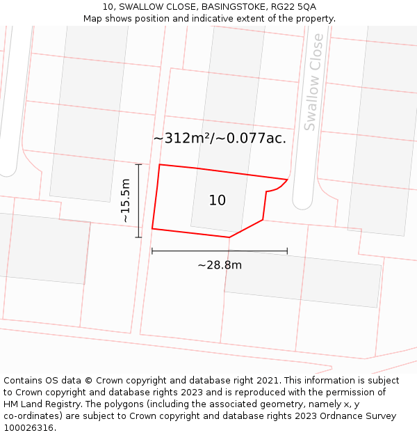 10, SWALLOW CLOSE, BASINGSTOKE, RG22 5QA: Plot and title map