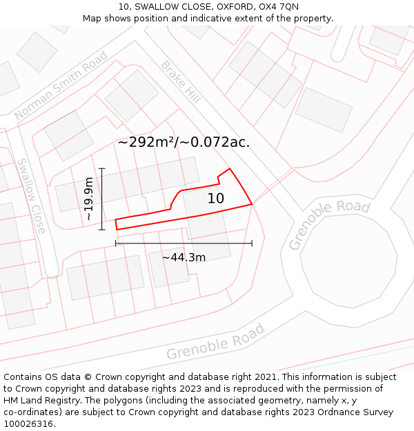 10, SWALLOW CLOSE, OXFORD, OX4 7QN: Plot and title map