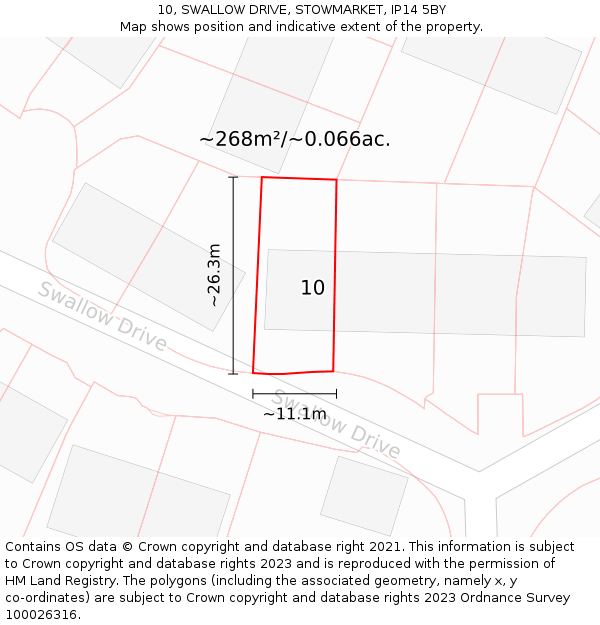 10, SWALLOW DRIVE, STOWMARKET, IP14 5BY: Plot and title map